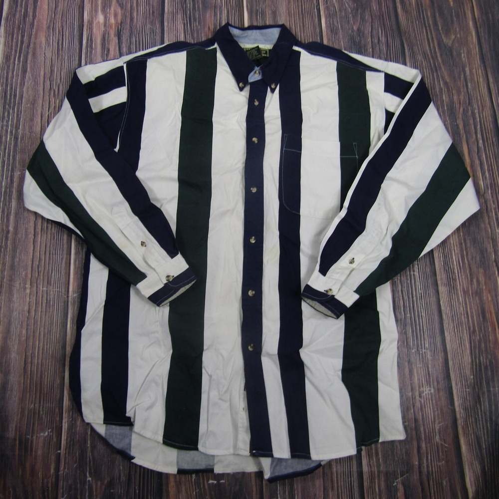 Hunting Horn Shirt Mens Large Multicolor Stripe Long Sleeve Button Up Vintage